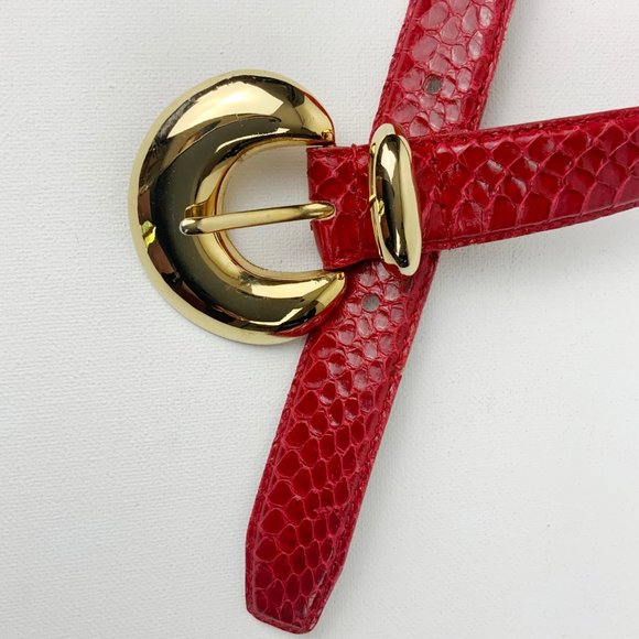 Vintage Jana Genuine Snake Skin Red Belt With Gold Tone Buckle Size L - Picture 11 of 16
